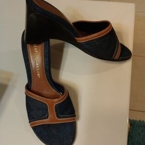 NWOT Hillard & Hanson, Denim mule Wedge shoes size 8